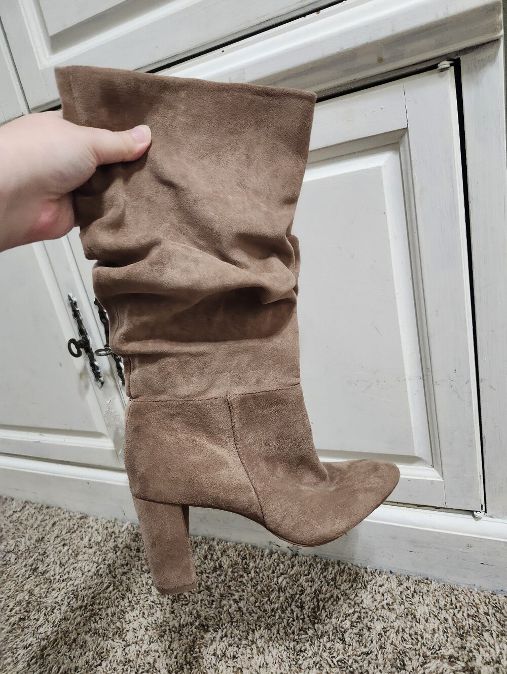 Lulu's Taupe Suede Slouch Block Heel Knee Boot 8
